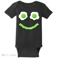 Green Smile Face Eggs And Bacon Ham Breakfast Baby Bodysuit thumb 0