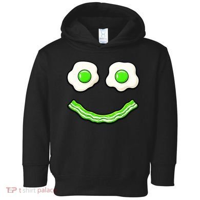 Green Smile Face Eggs And Bacon Ham Breakfast Toddler Hoodie