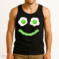 Green Smile Face Eggs And Bacon Ham Breakfast Tank Top thumb 3