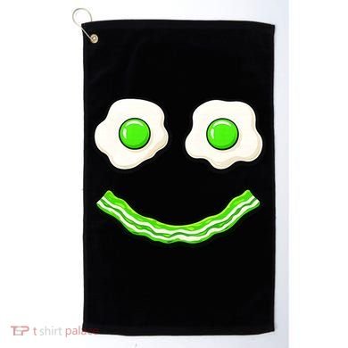 Green Smile Face Eggs And Bacon Ham Breakfast Golf Towel