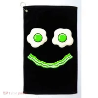 Green Smile Face Eggs And Bacon Ham Breakfast Golf Towel thumb 0
