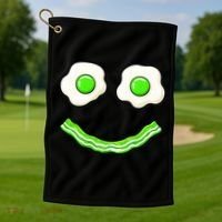 Green Smile Face Eggs And Bacon Ham Breakfast Golf Towel thumb 1