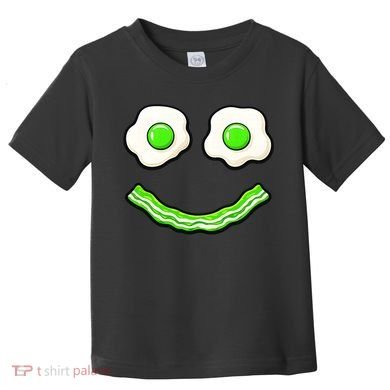 Green Smile Face Eggs And Bacon Ham Breakfast Toddler T-Shirt