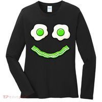 Green Smile Face Eggs And Bacon Ham Breakfast Women's Long Sleeve Shirt thumb 0