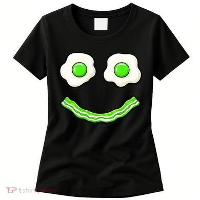 Green Smile Face Eggs And Bacon Ham Breakfast Women's T-Shirt