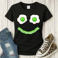 Green Smile Face Eggs And Bacon Ham Breakfast Women's T-Shirt thumb 3