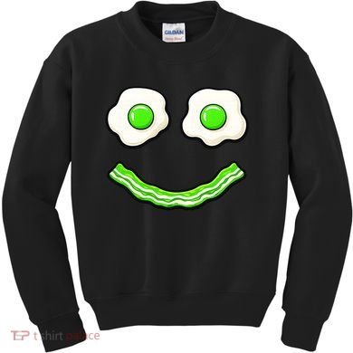 Green Smile Face Eggs And Bacon Ham Breakfast Kids Sweatshirt