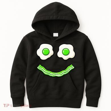 Green Smile Face Eggs And Bacon Ham Breakfast Kids Hoodie