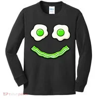 Green Smile Face Eggs And Bacon Ham Breakfast Kids Long Sleeve Shirt thumb 0