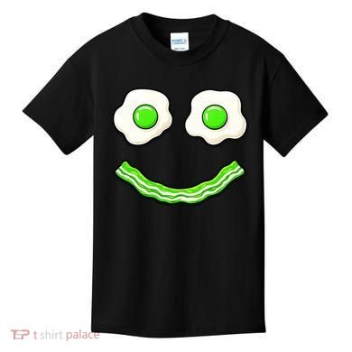 Green Smile Face Eggs And Bacon Ham Breakfast Kids T-Shirt