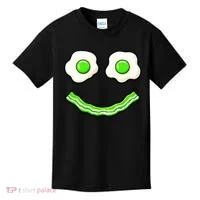 Green Smile Face Eggs And Bacon Ham Breakfast Kids T-Shirt thumb 0