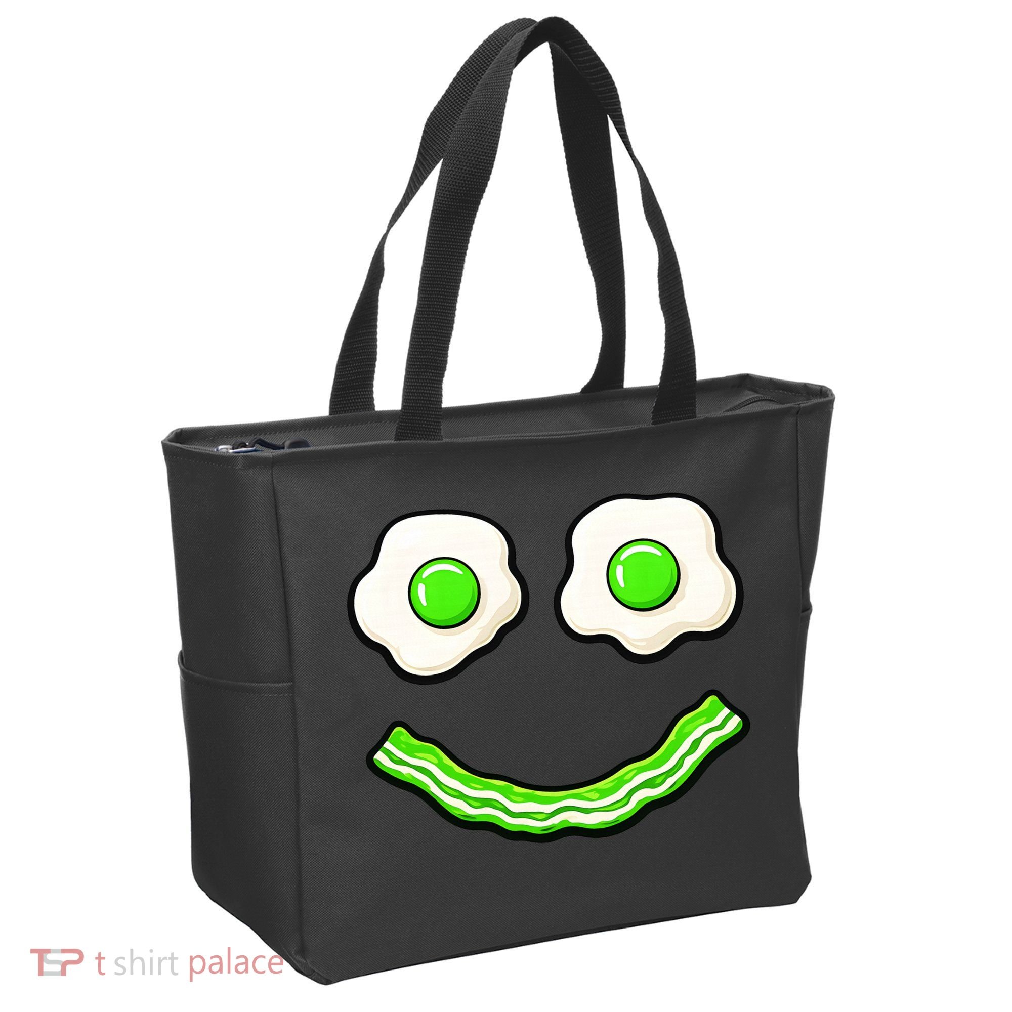 Green Smile Face Eggs And Bacon Ham Breakfast Tote Bag