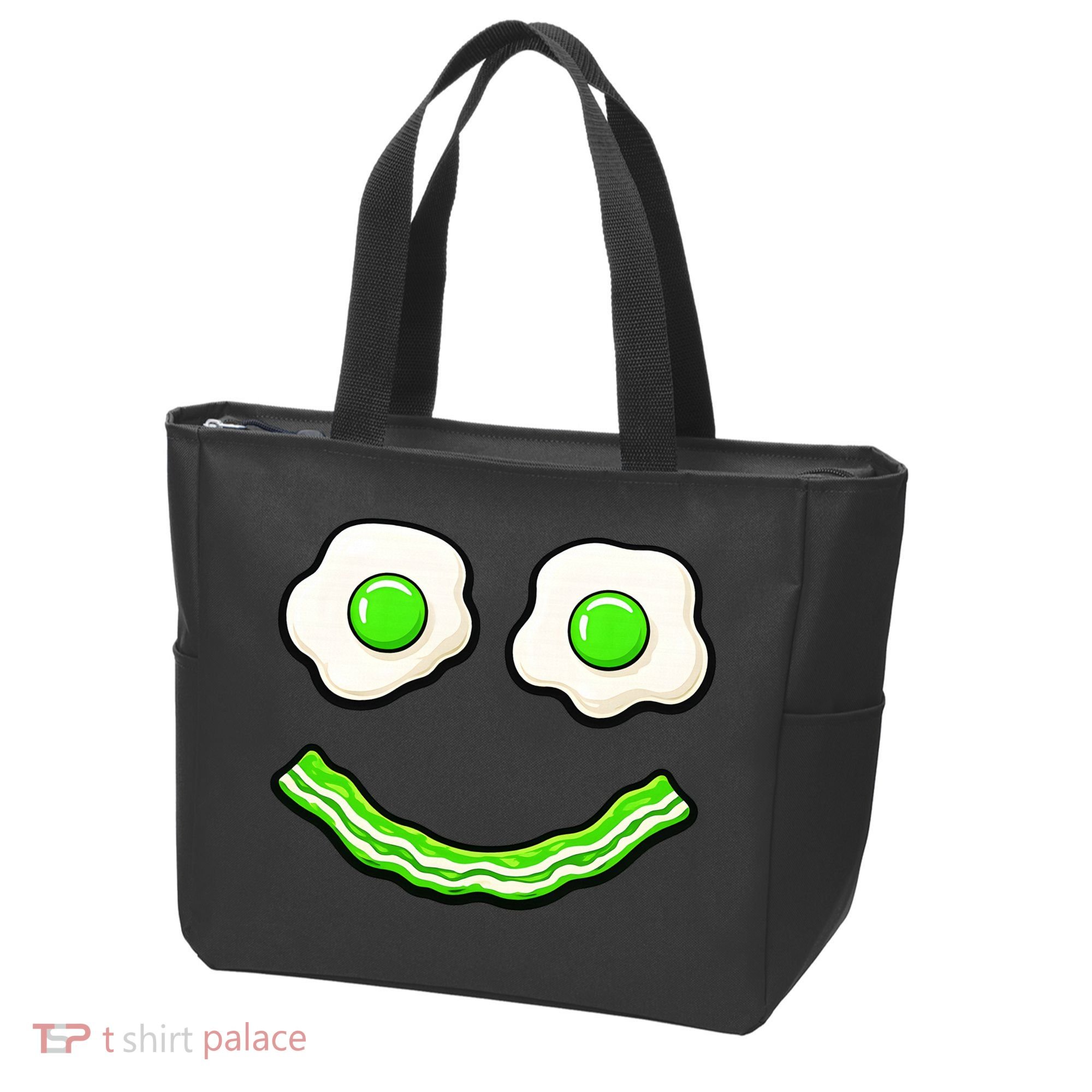 Green Smile Face Eggs And Bacon Ham Breakfast Tote Bag
