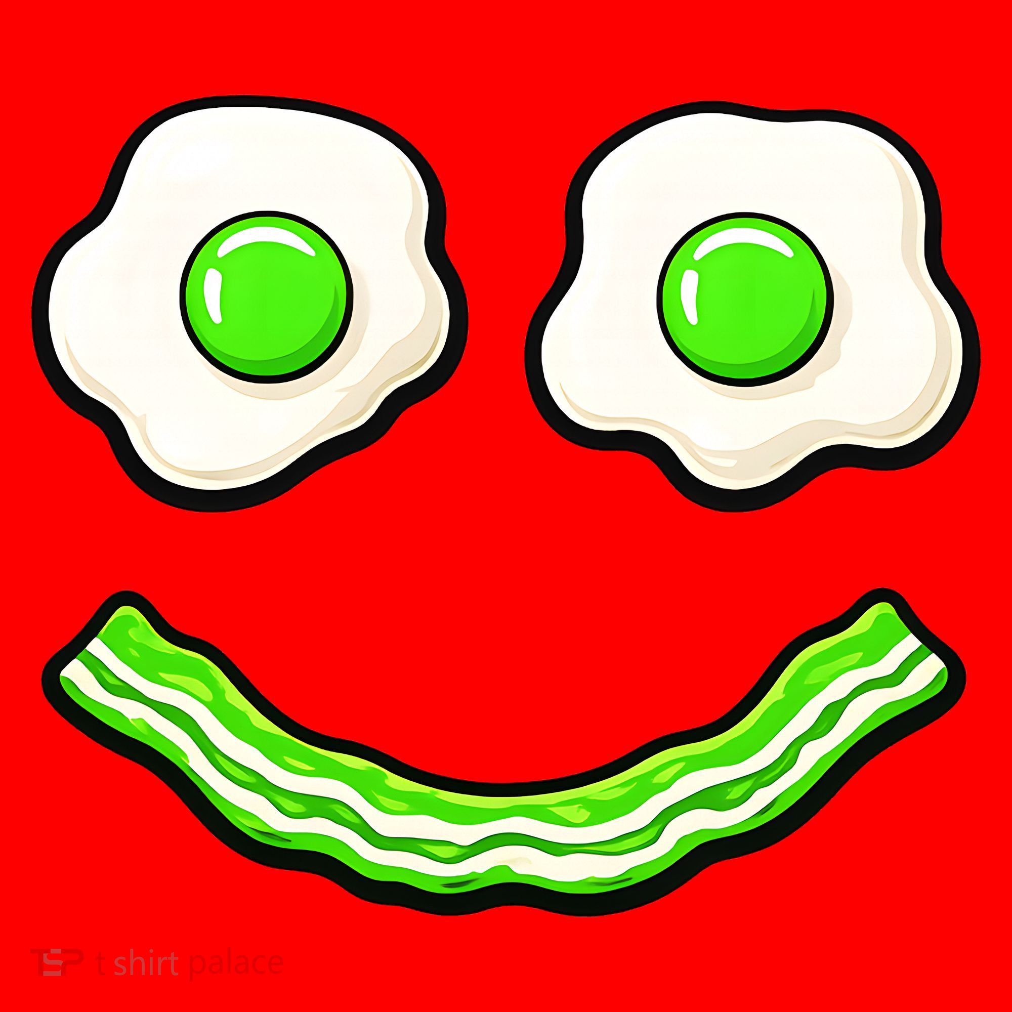 Green Smile Face Eggs And Bacon Ham Breakfast Santa Hat