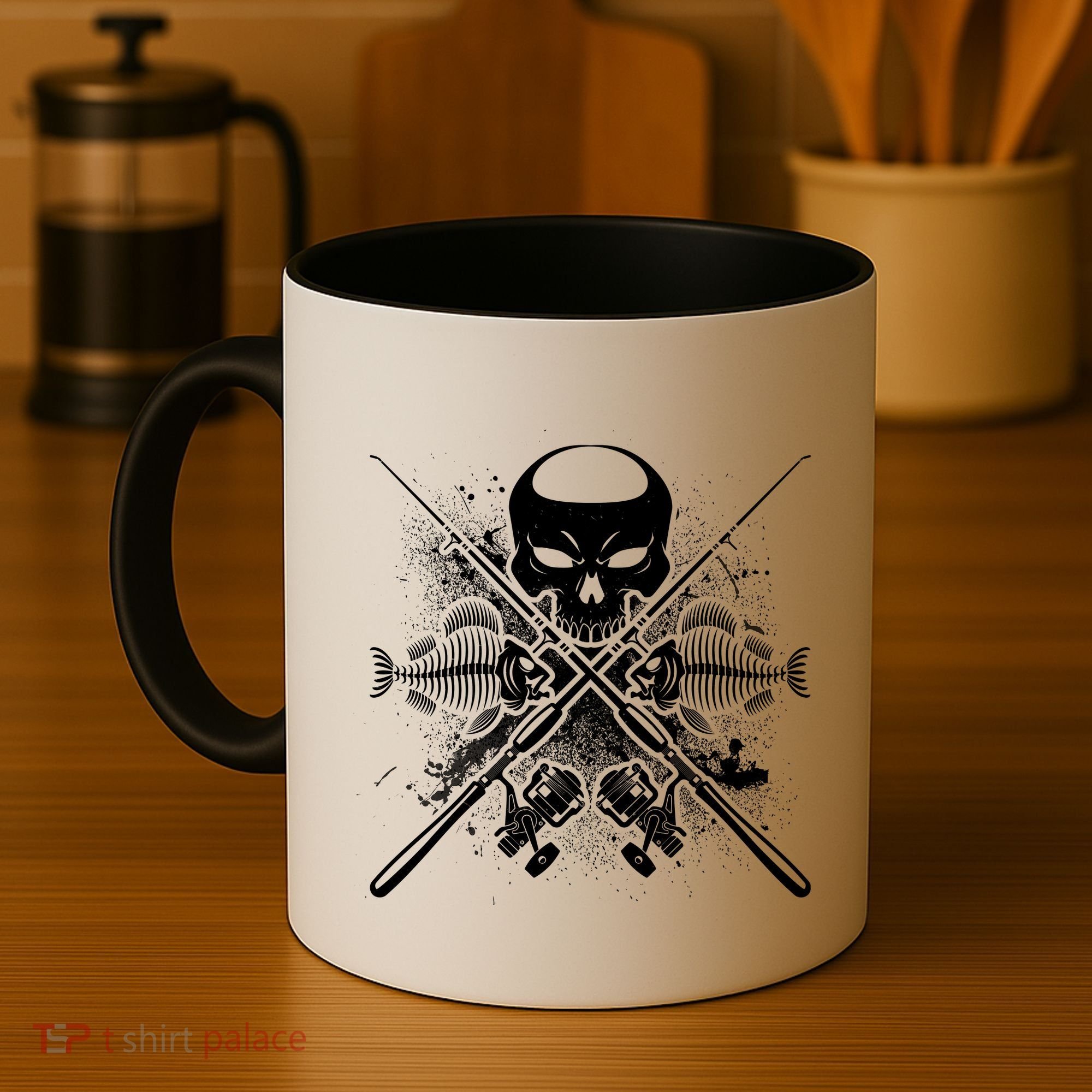 Grunge Skull Fish Bone Fishing Coffee Mug