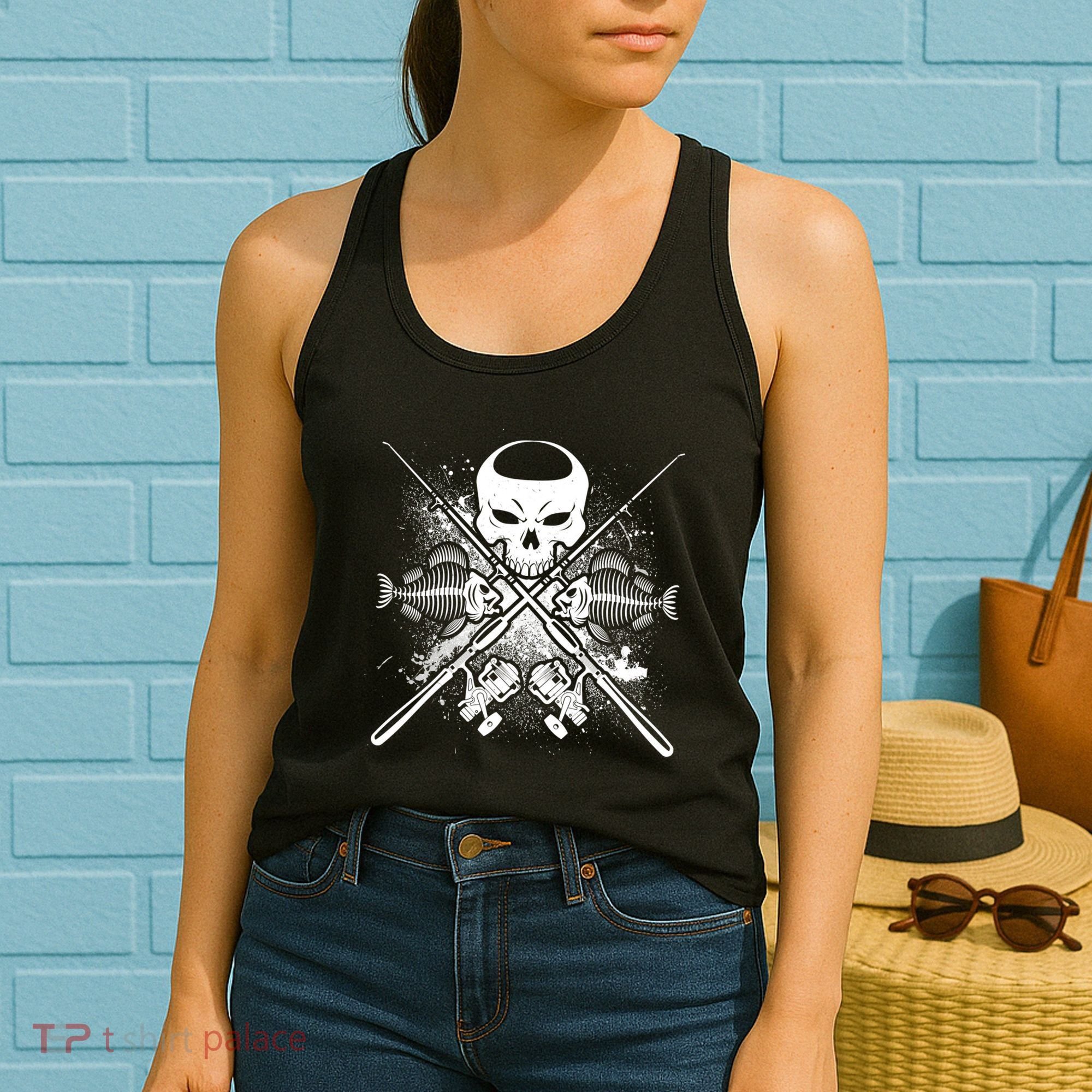 Grunge Skull Fish Bone Fishing Women's Tank Top