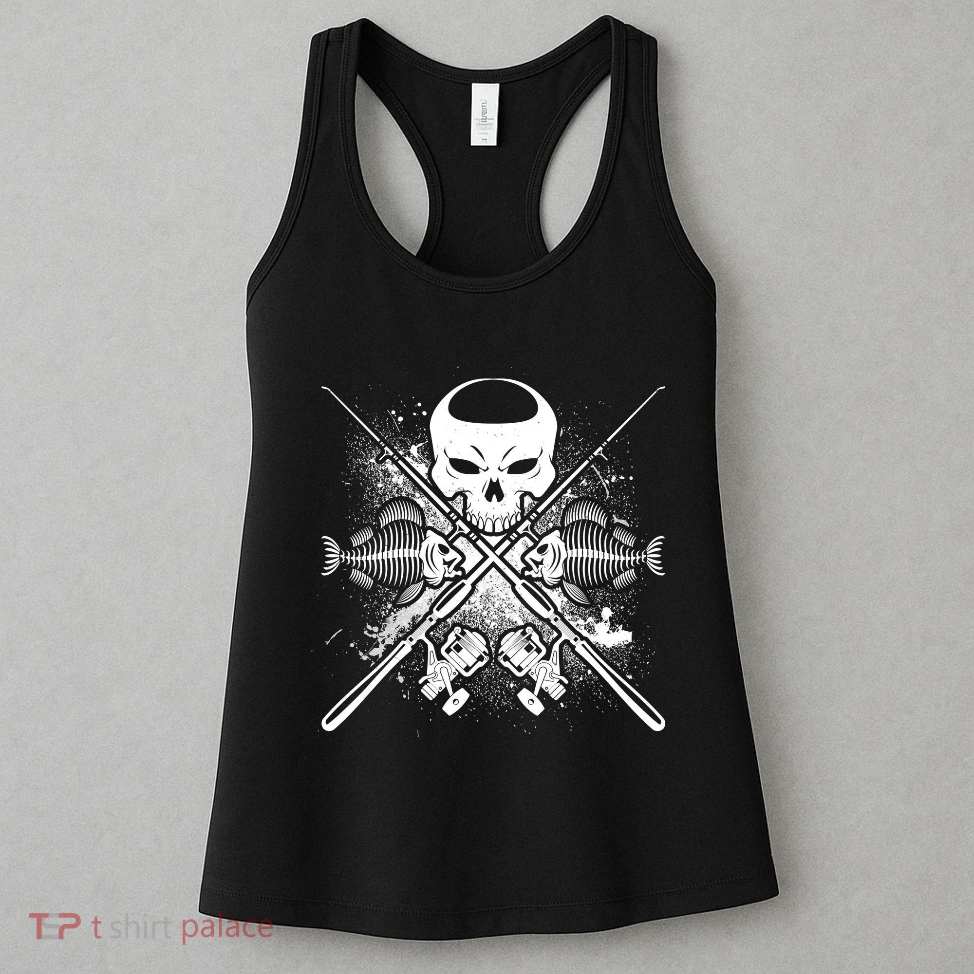 Grunge Skull Fish Bone Fishing Women's Tank Top