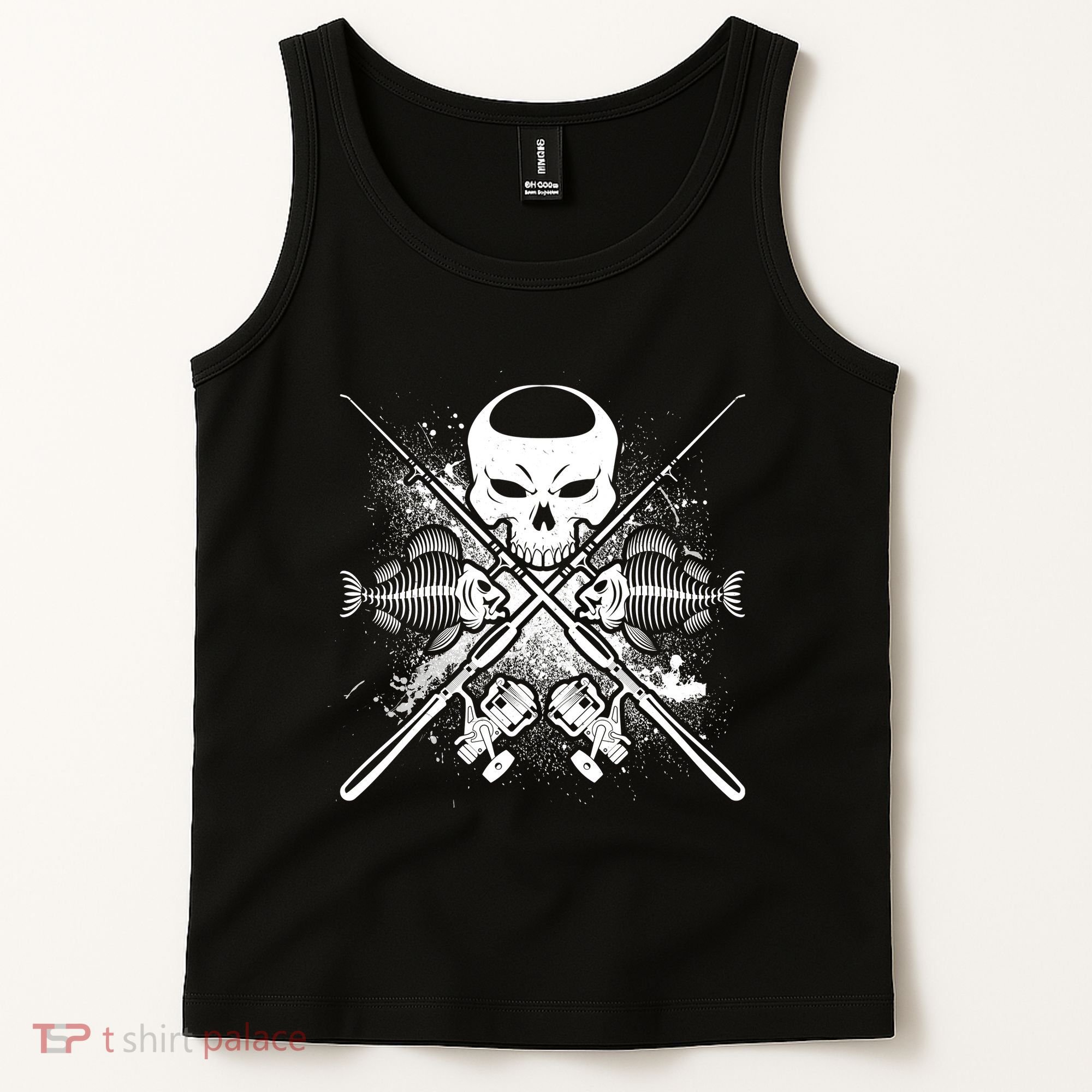 Grunge Skull Fish Bone Fishing Tank Top