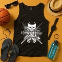 Grunge Skull Fish Bone Fishing Tank Top thumb 4