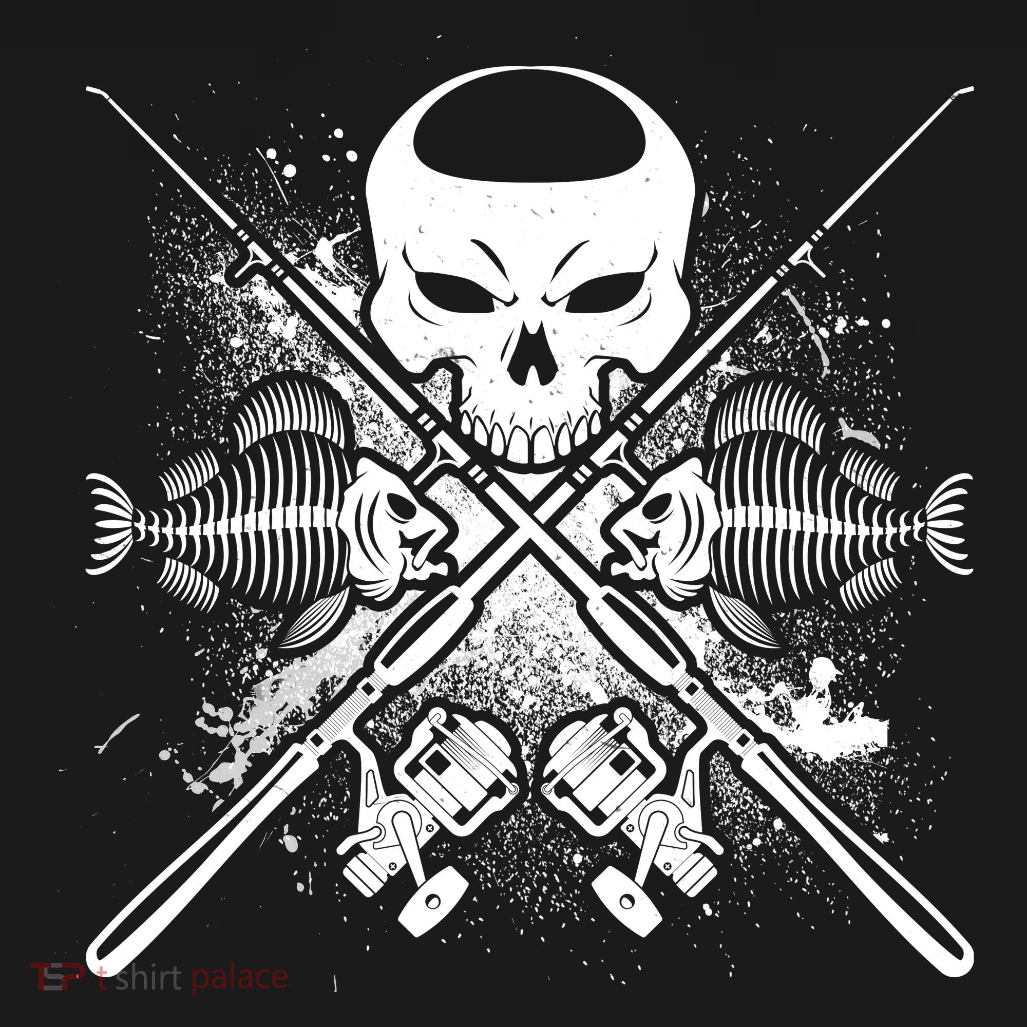 Grunge Skull Fish Bone Fishing Tank Top