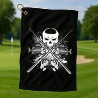 Grunge Skull Fish Bone Fishing Golf Towel thumb 1