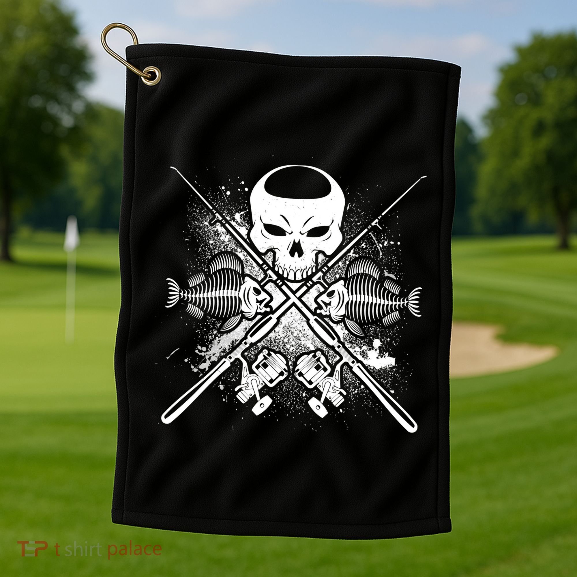 Grunge Skull Fish Bone Fishing Golf Towel