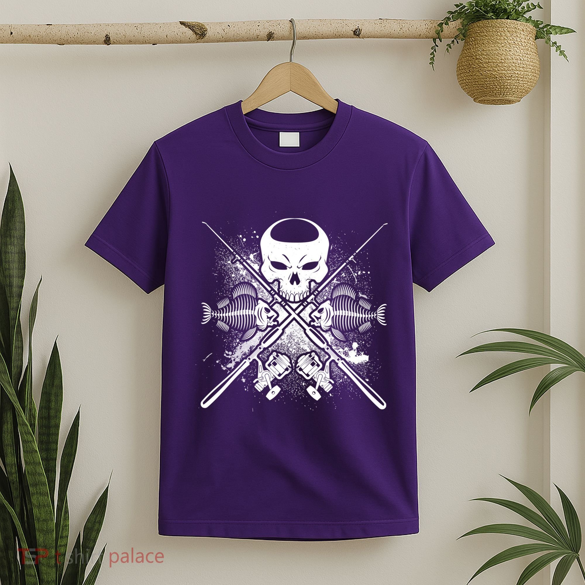 Grunge Skull Fish Bone Fishing T-Shirt