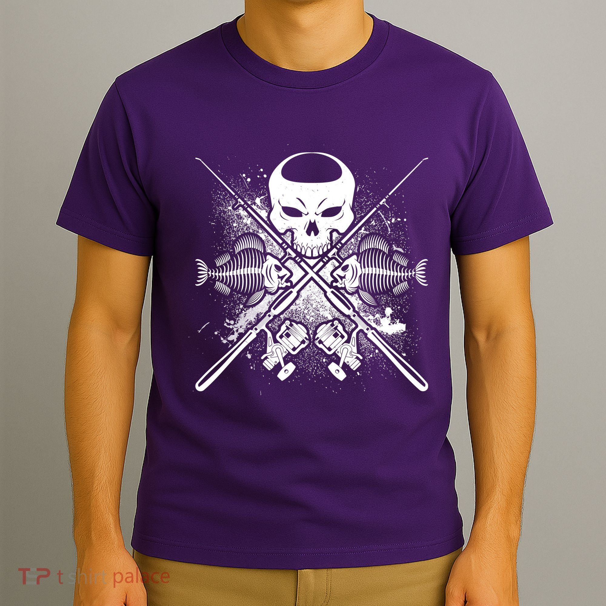 Grunge Skull Fish Bone Fishing T-Shirt