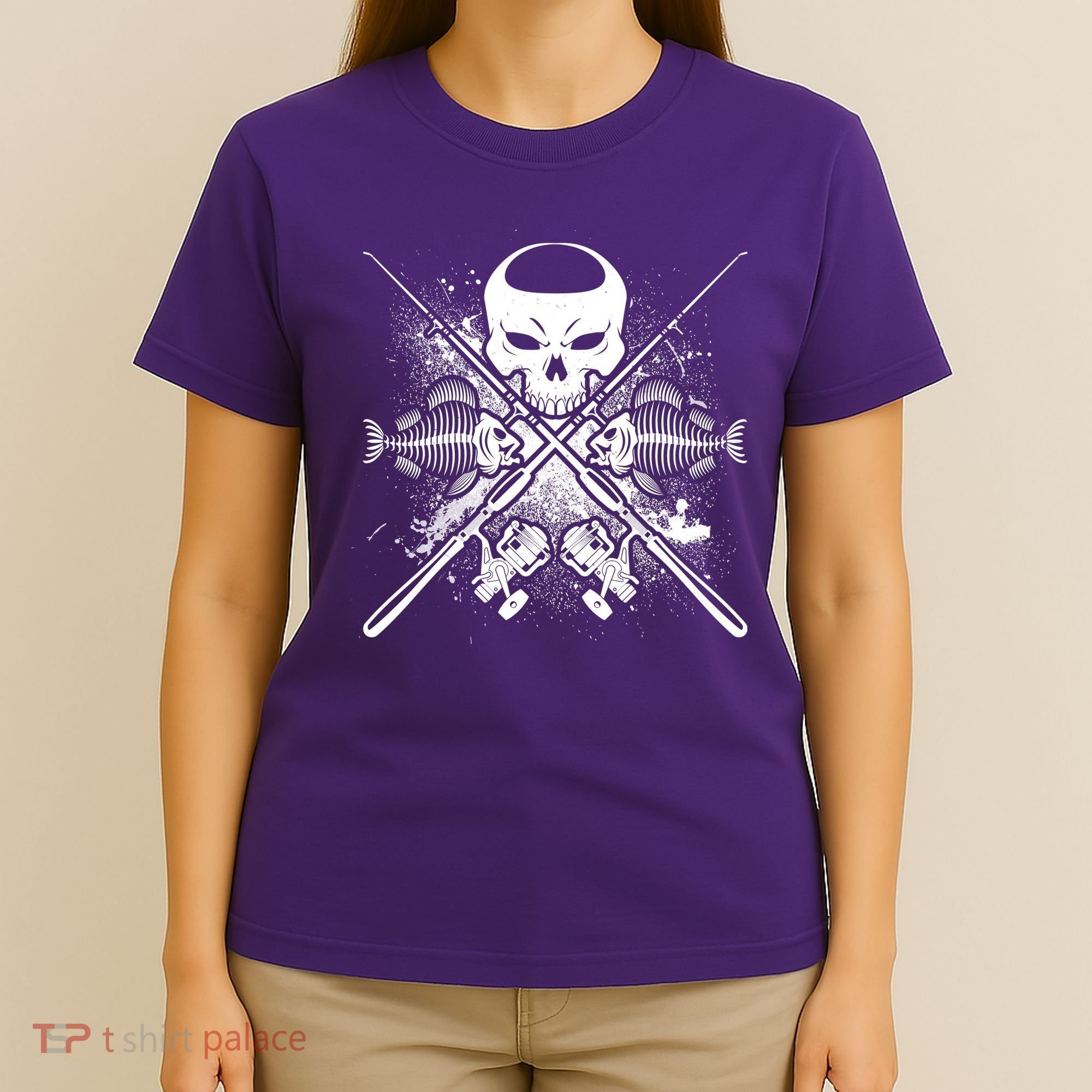Grunge Skull Fish Bone Fishing T-Shirt