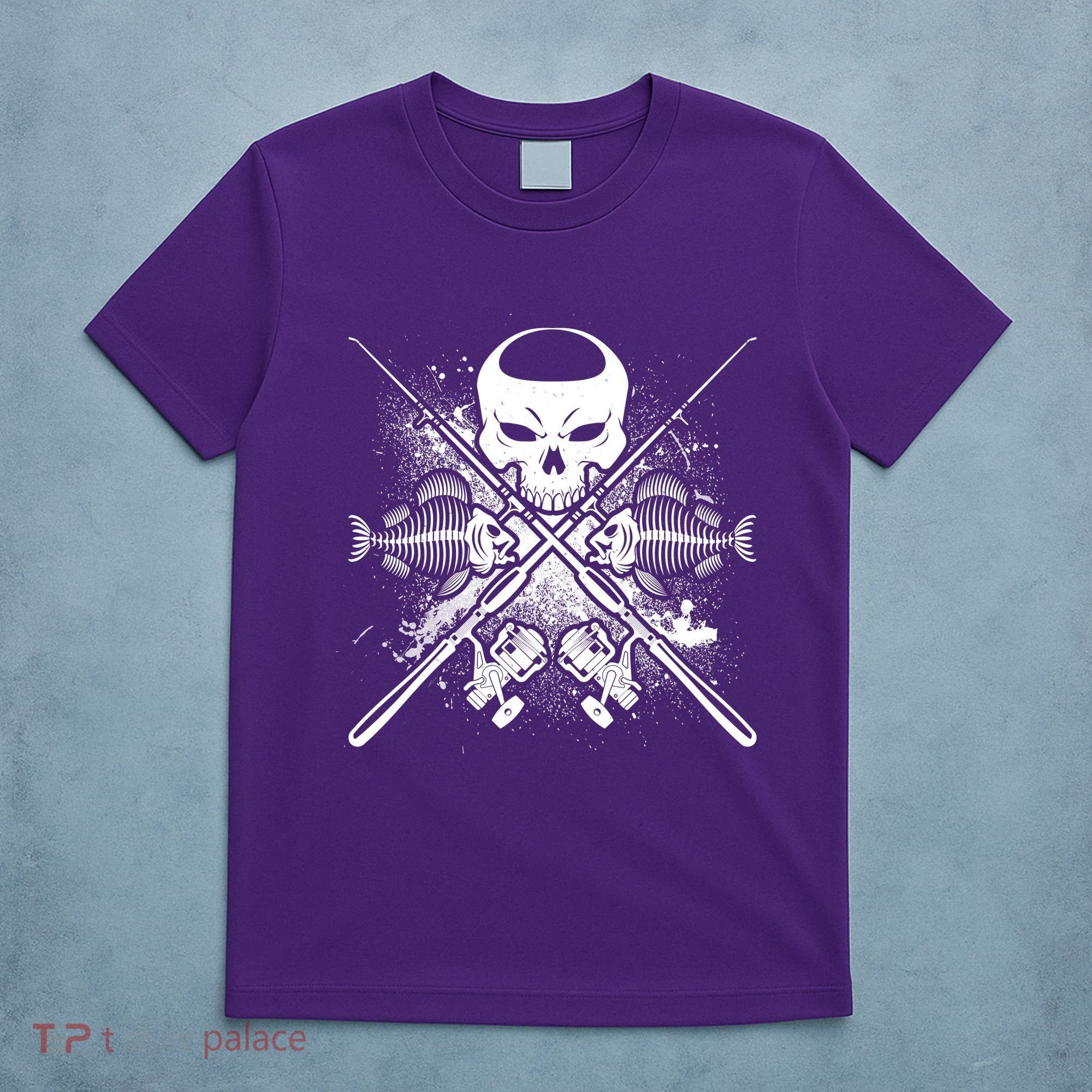 Grunge Skull Fish Bone Fishing T-Shirt