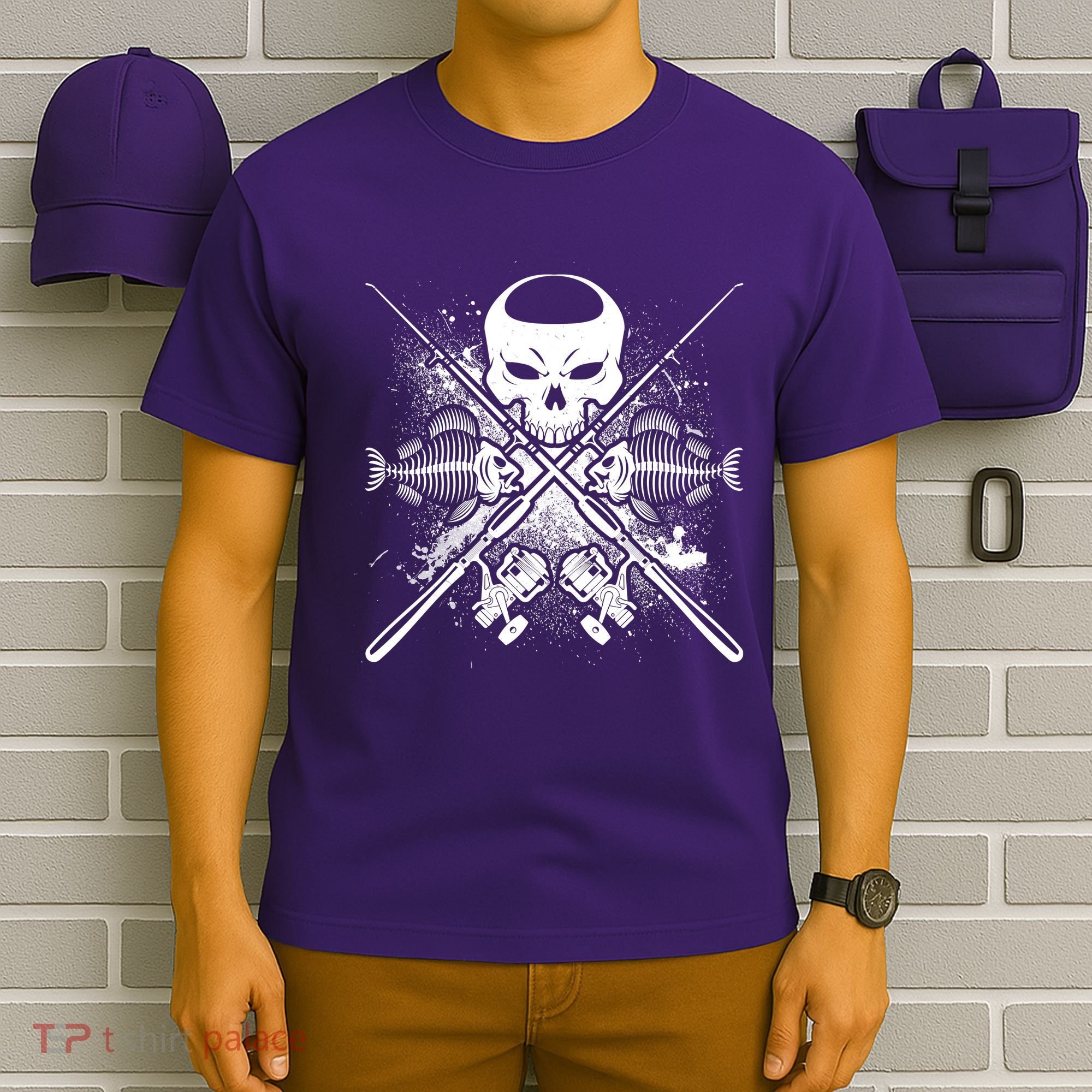 Grunge Skull Fish Bone Fishing T-Shirt