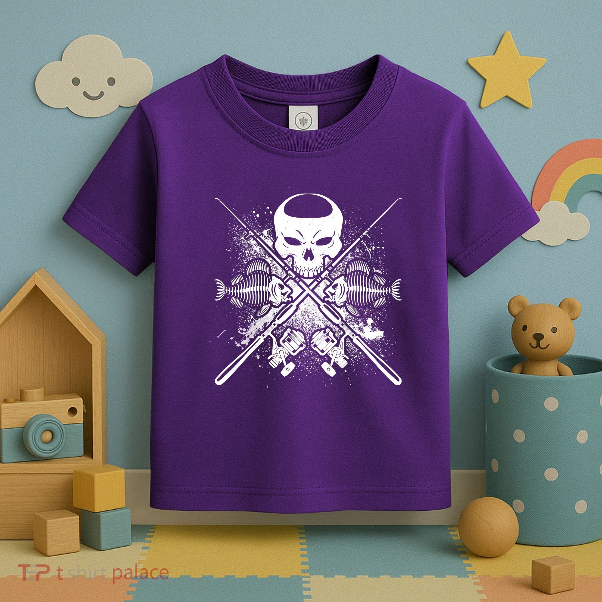 Grunge Skull Fish Bone Fishing Toddler T-Shirt