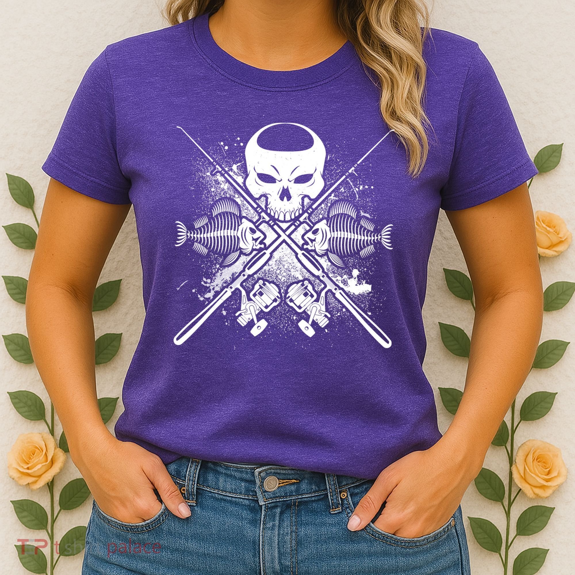 Grunge Skull Fish Bone Fishing Women's T-Shirt