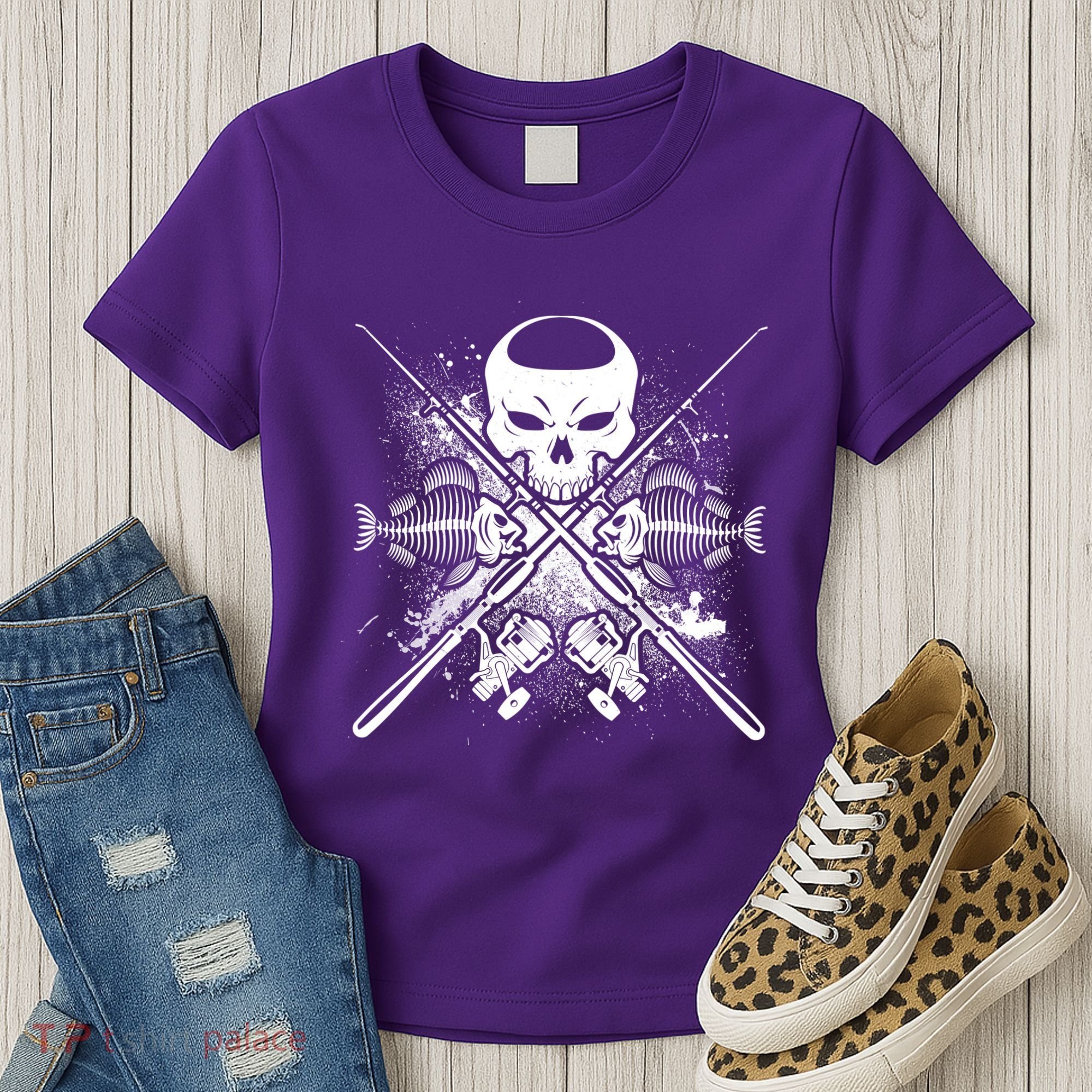 Grunge Skull Fish Bone Fishing Women's T-Shirt