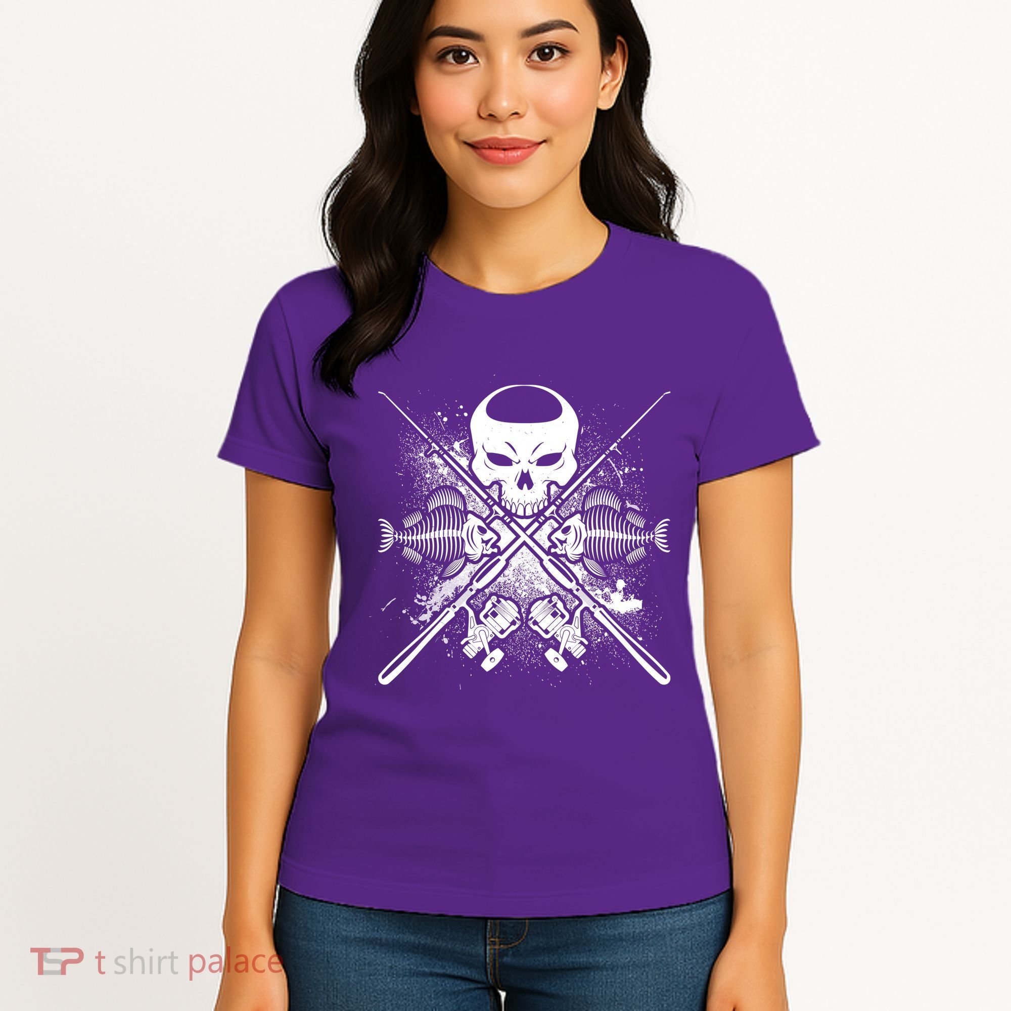 Grunge Skull Fish Bone Fishing Women's T-Shirt