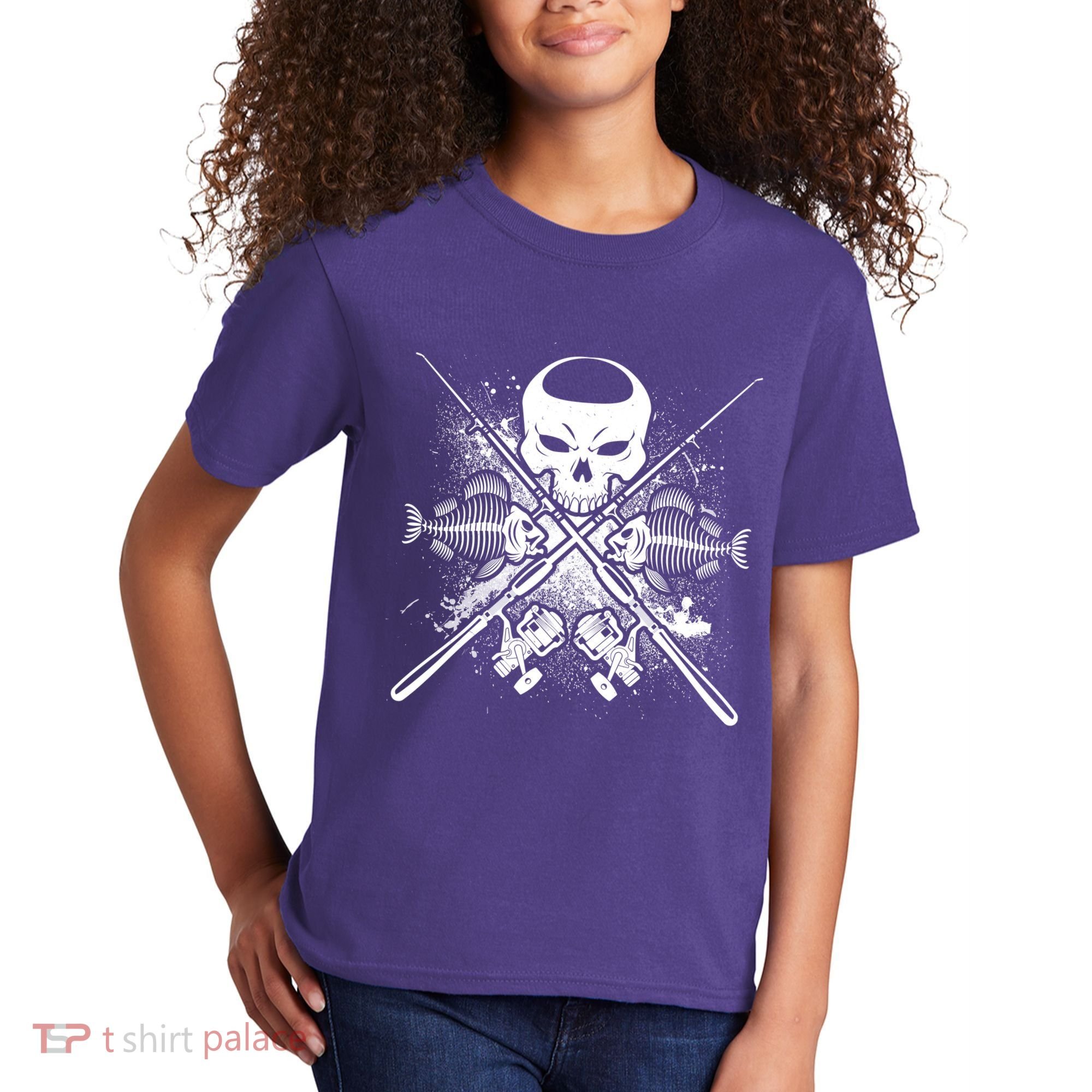 Grunge Skull Fish Bone Fishing Kids T-Shirt