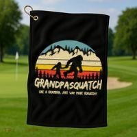 Grandpa Squatch Funny Bigfoot Sasquatch Fathers Day Gift Golf Towel thumb 1
