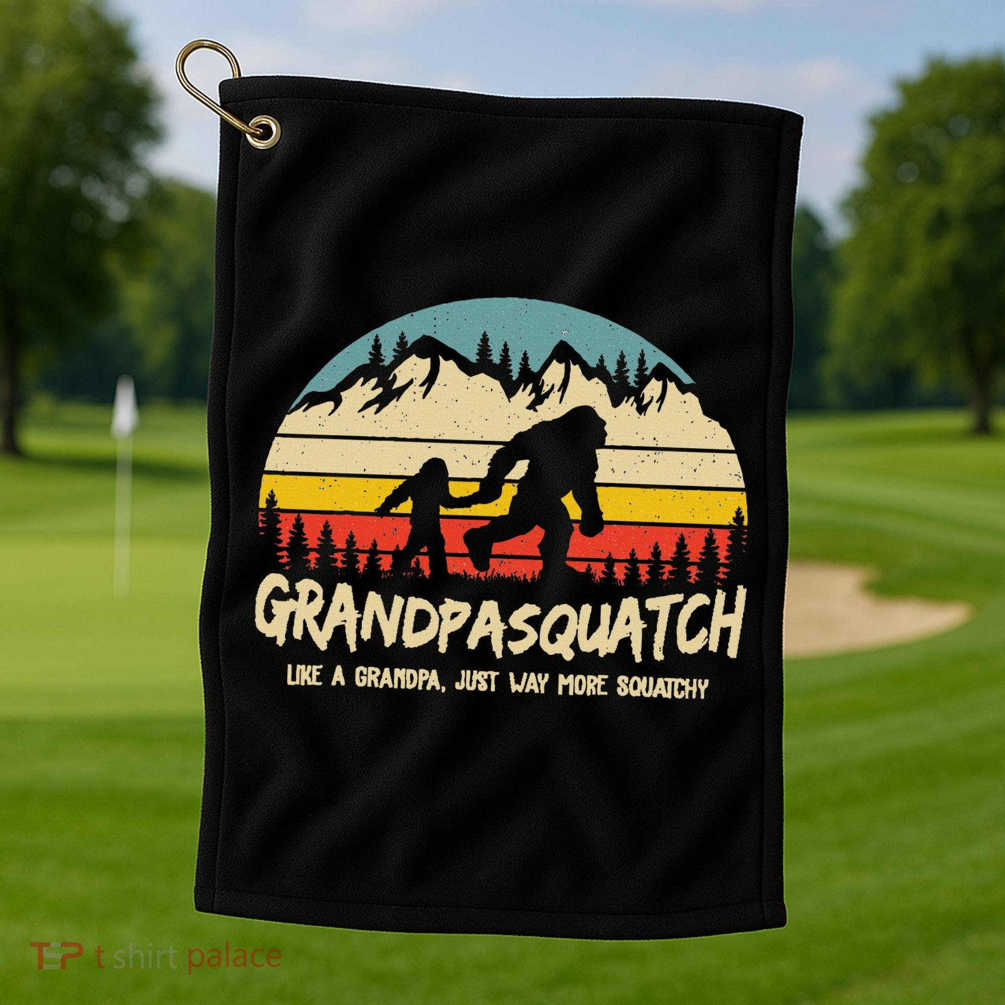 Grandpa Squatch Funny Bigfoot Sasquatch Fathers Day Gift Golf Towel