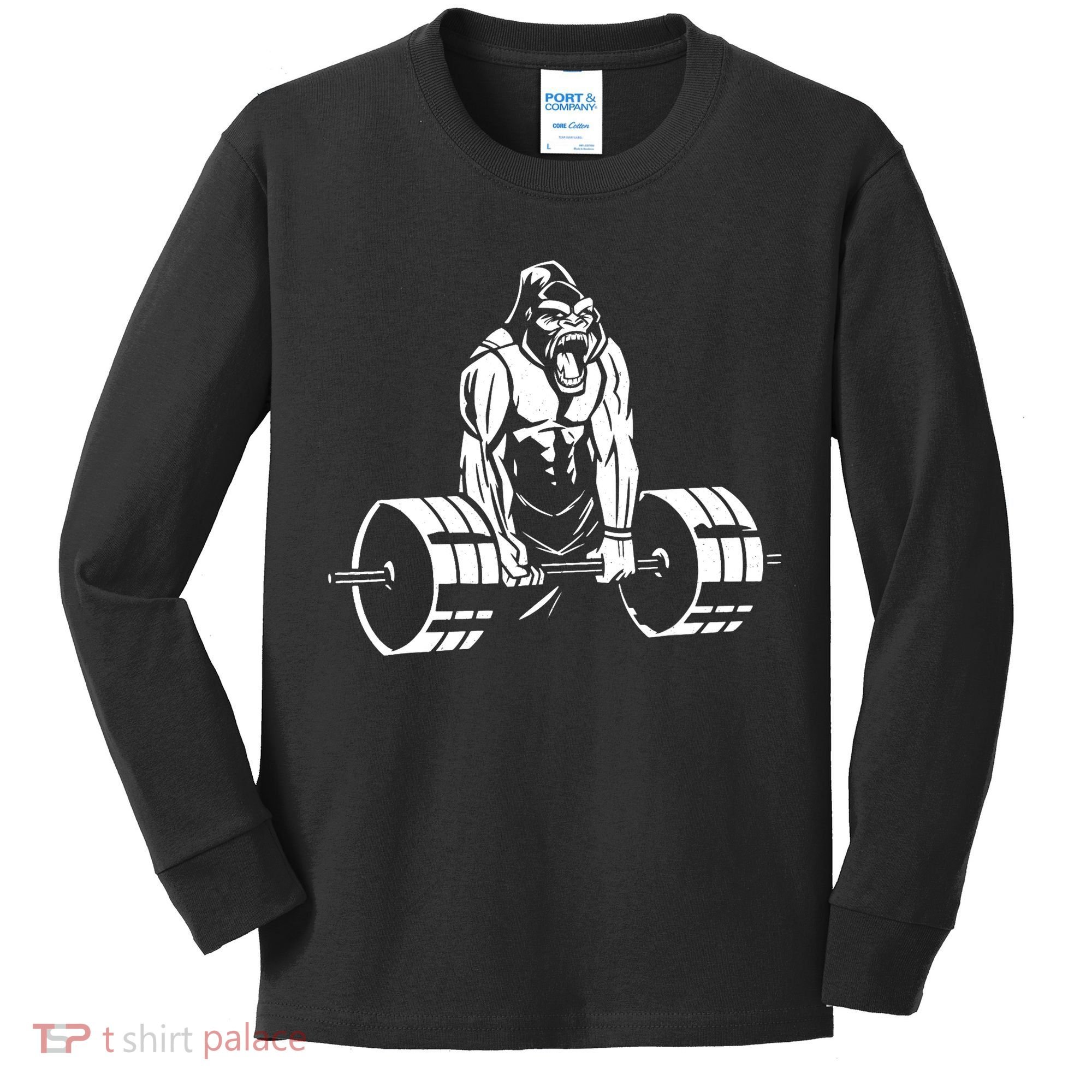 Gorilla Strength – Funny Gym Bodybuilding Weightlifting Kids Long Sleeve Shirt