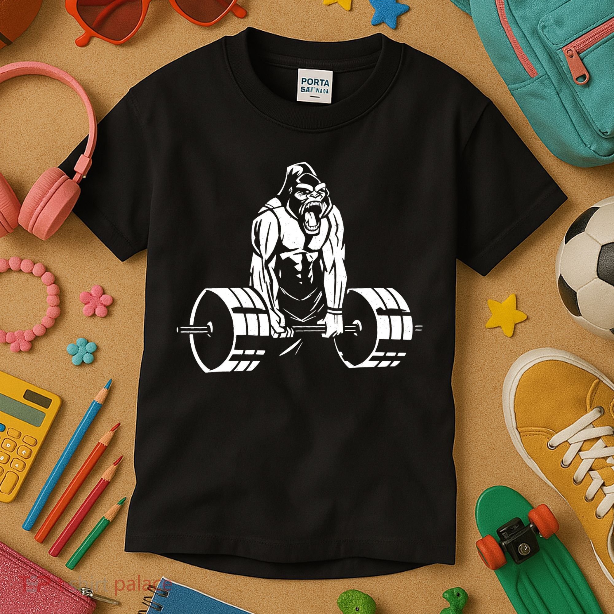 Gorilla Strength – Funny Gym Bodybuilding Weightlifting Kids T-Shirt