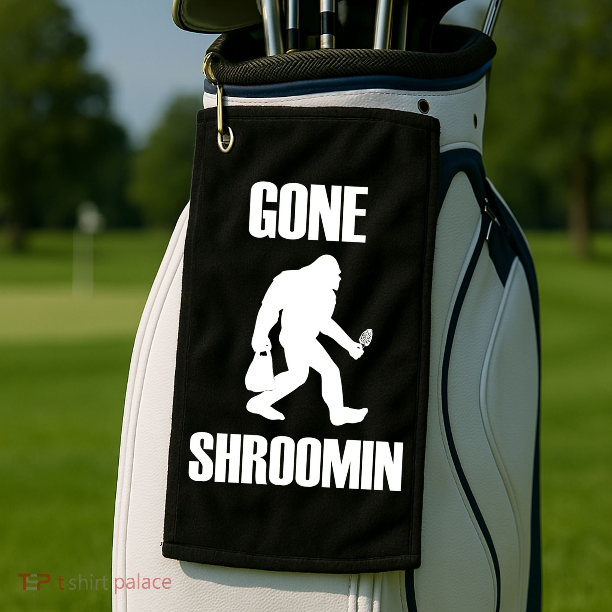 Gone Shroomin Funny Sasquatch Morel Mushroom Hunter Foraging Gift Golf Towel
