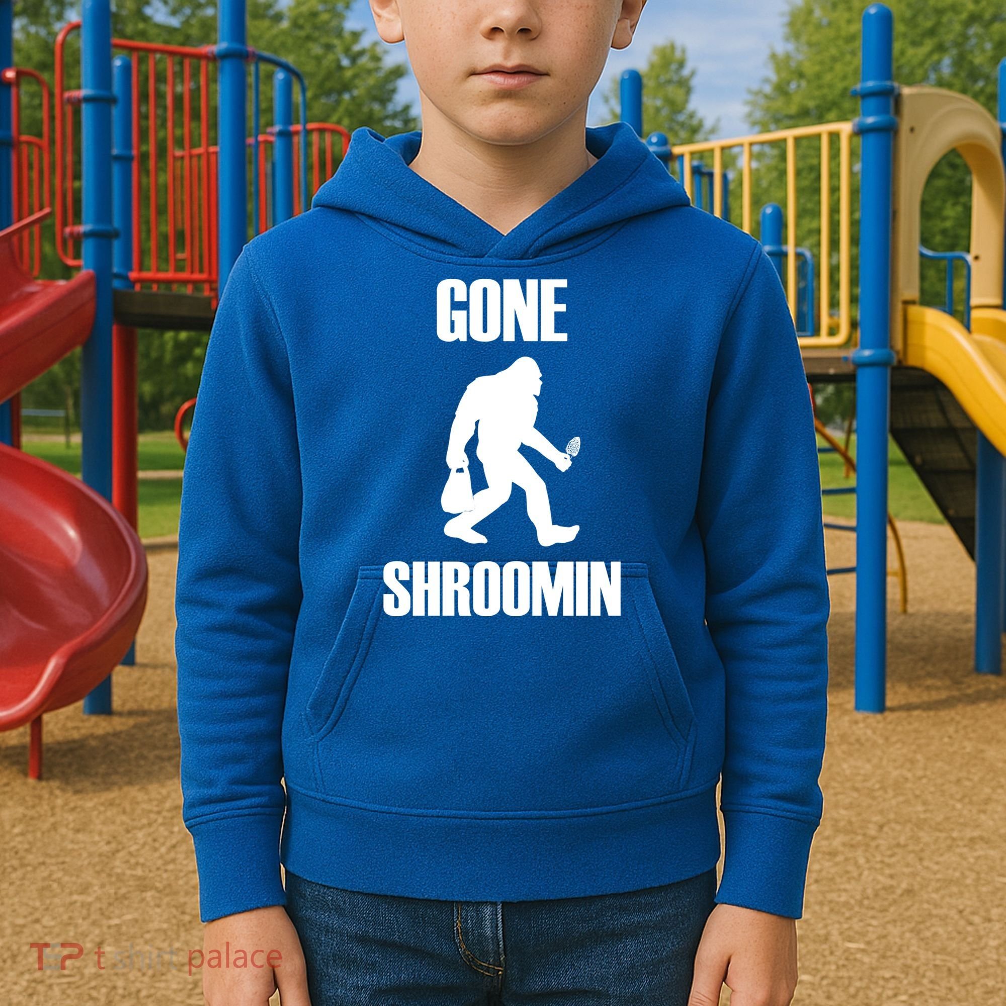 Gone Shroomin Funny Sasquatch Morel Mushroom Hunter Foraging Gift Kids Hoodie