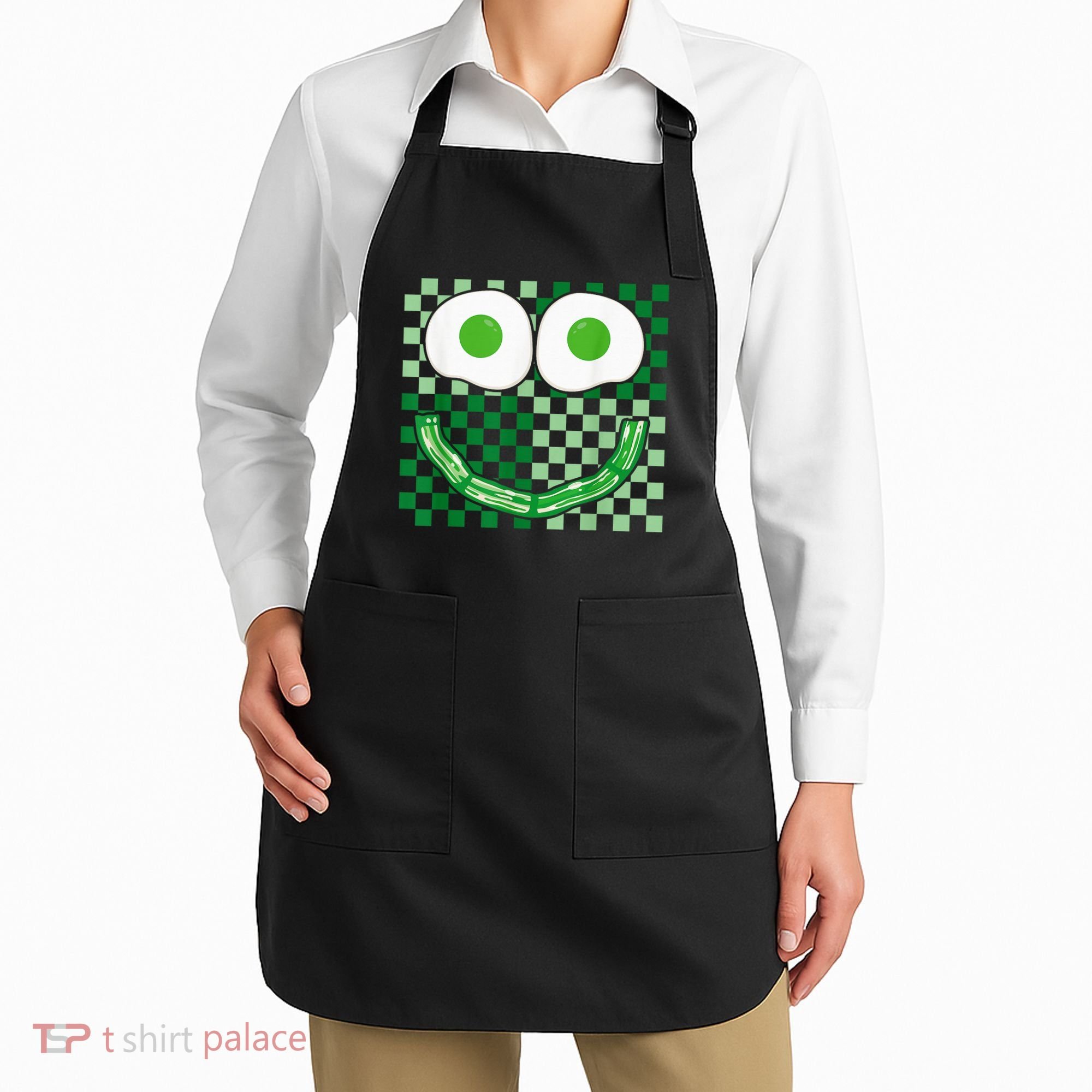 Green Smile Face Eggs And Bacon Ham Breakfast St PatrickS Apron