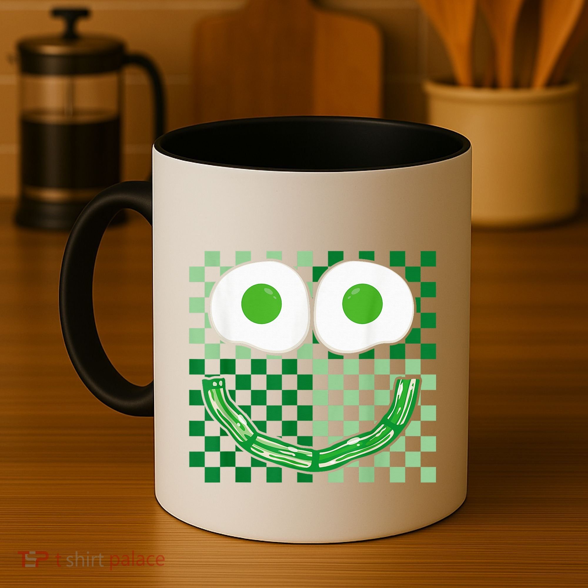 Green Smile Face Eggs And Bacon Ham Breakfast St PatrickS Coffee Mug