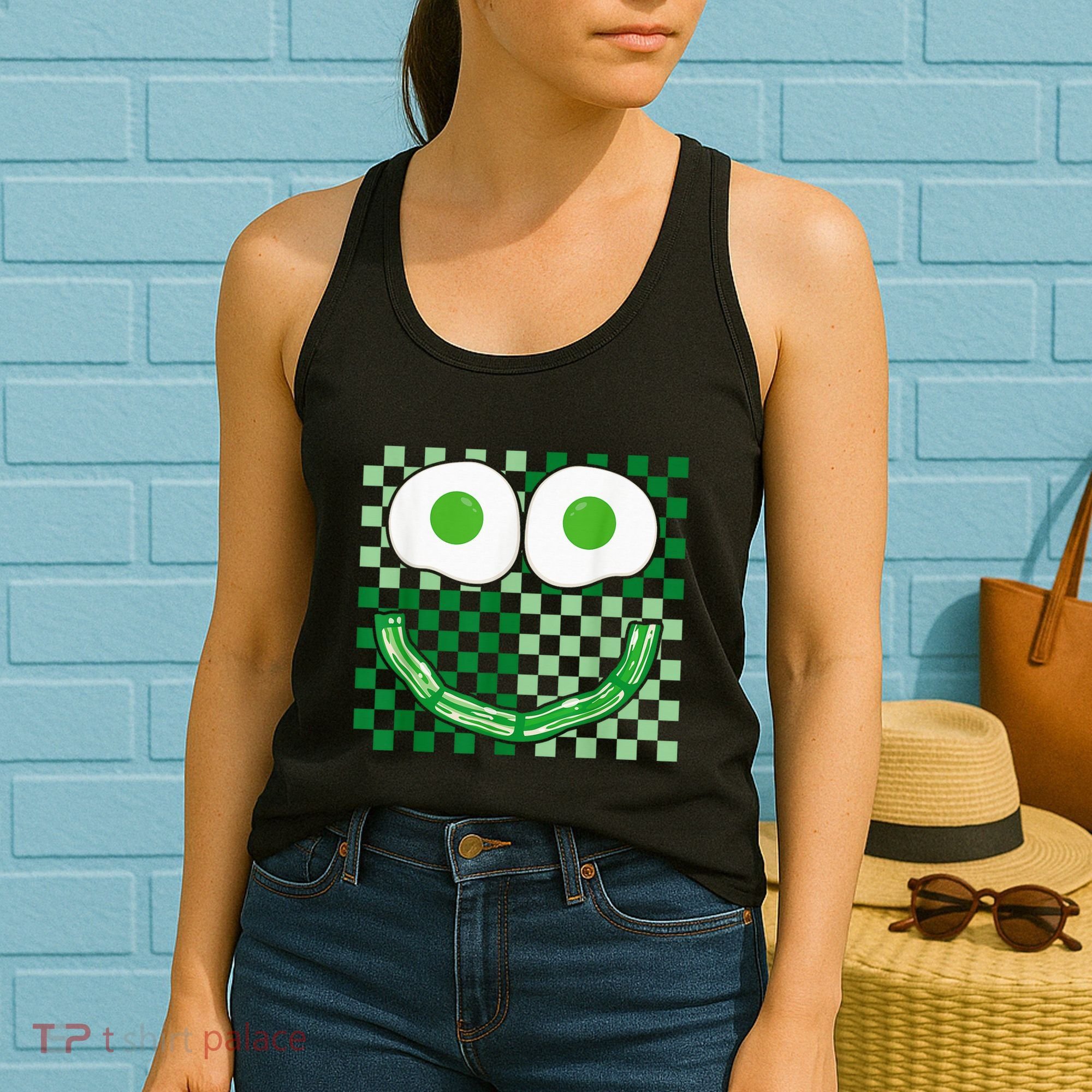 Green Smile Face Eggs And Bacon Ham Breakfast St PatrickS Women's Tank Top
