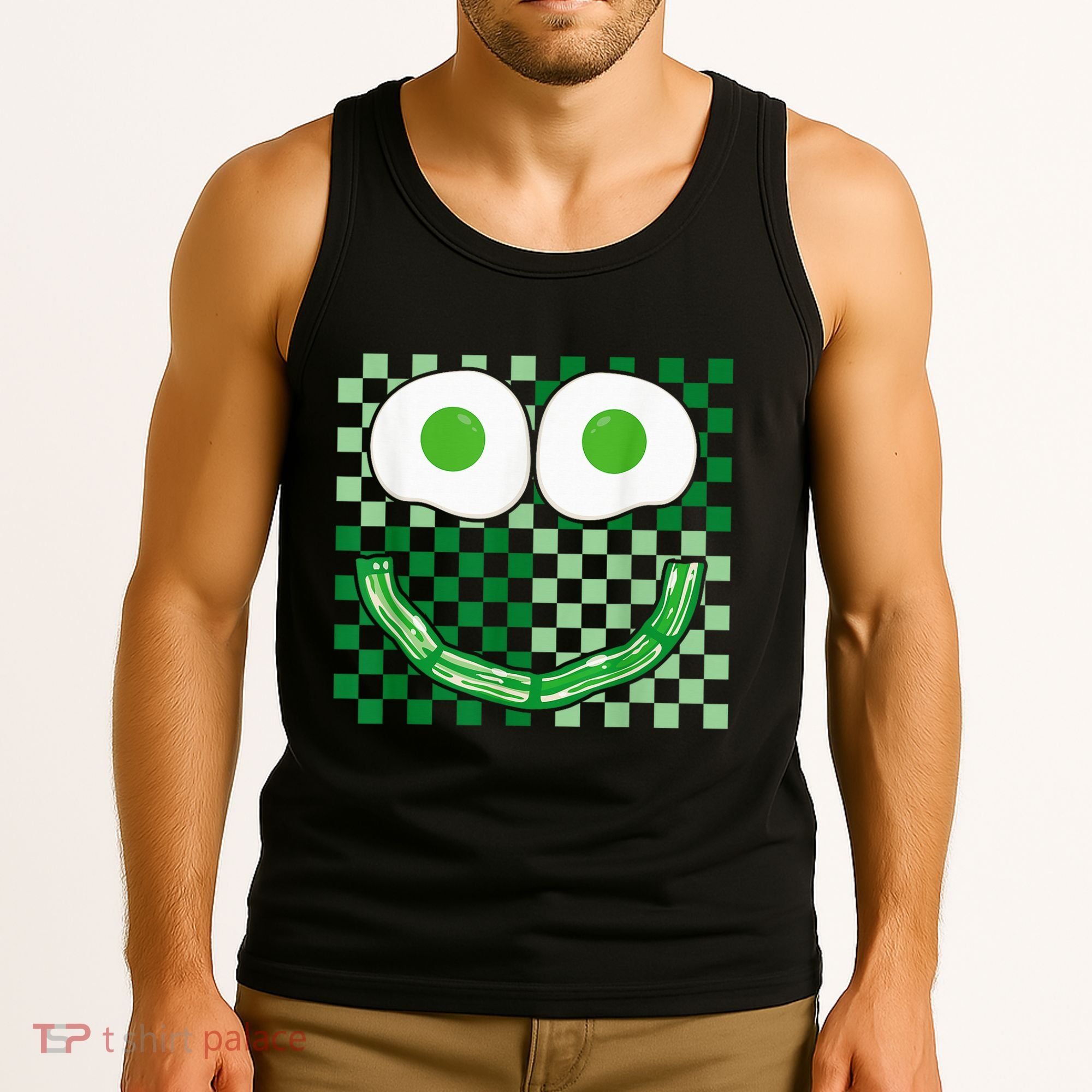 Green Smile Face Eggs And Bacon Ham Breakfast St PatrickS Tank Top