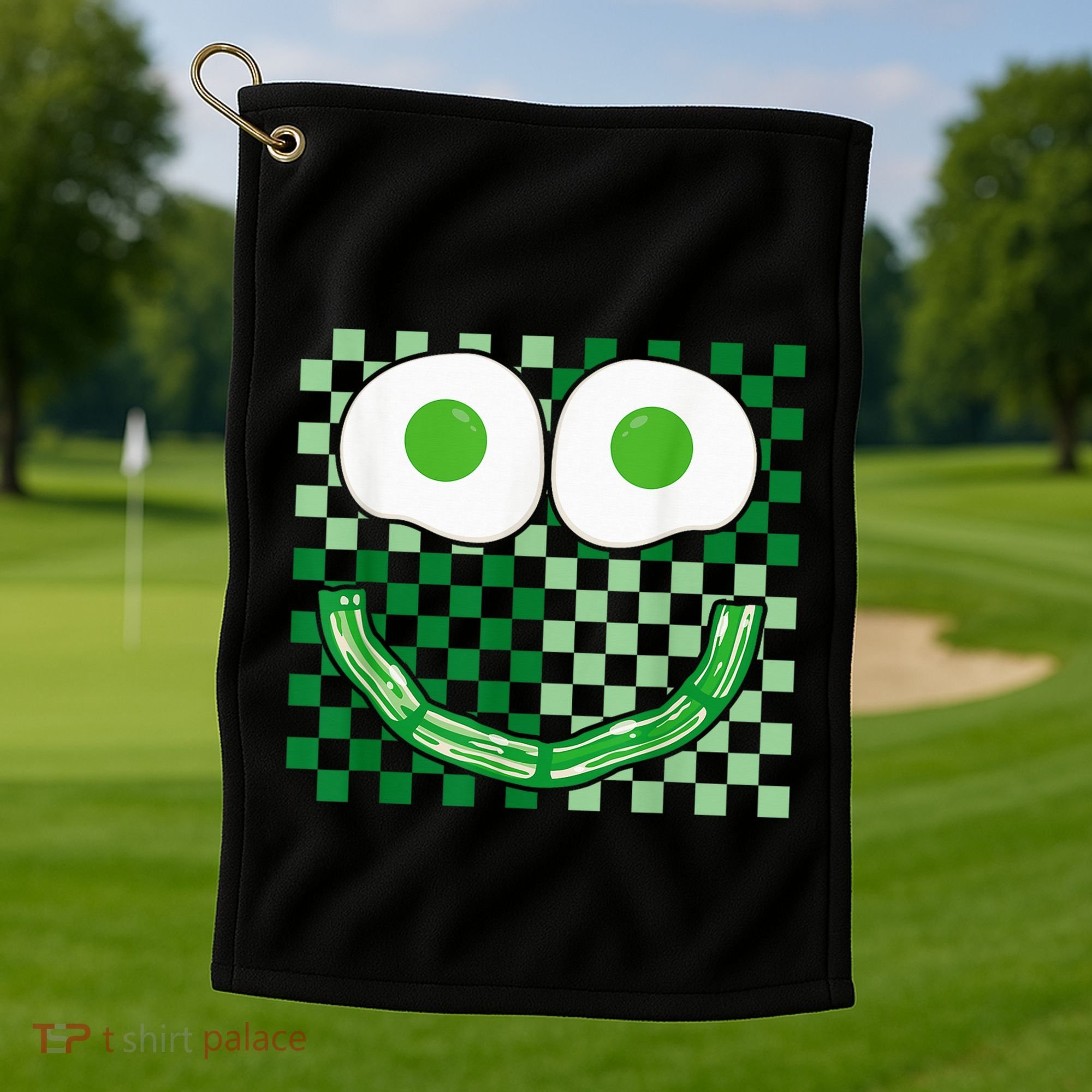 Green Smile Face Eggs And Bacon Ham Breakfast St PatrickS Golf Towel