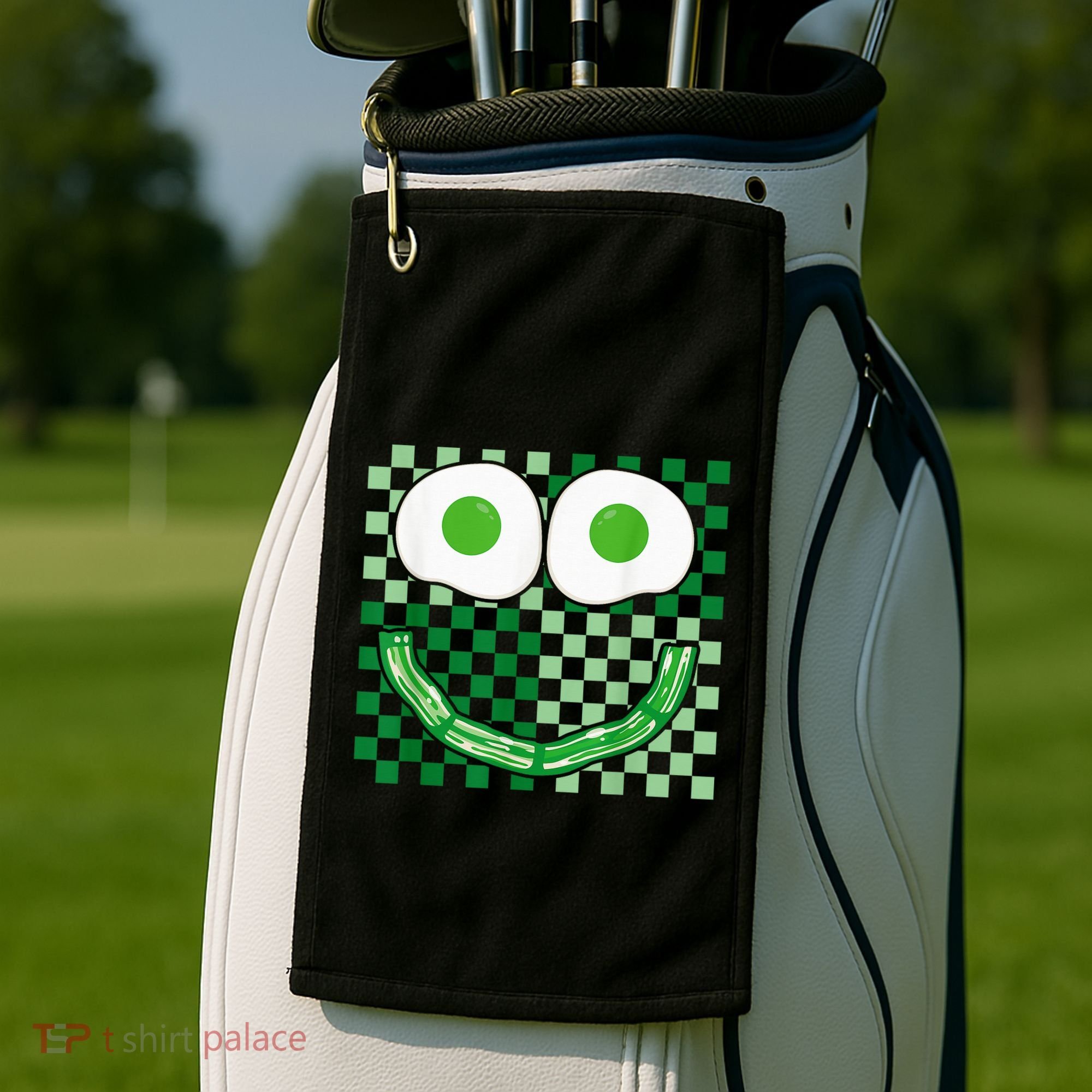 Green Smile Face Eggs And Bacon Ham Breakfast St PatrickS Golf Towel