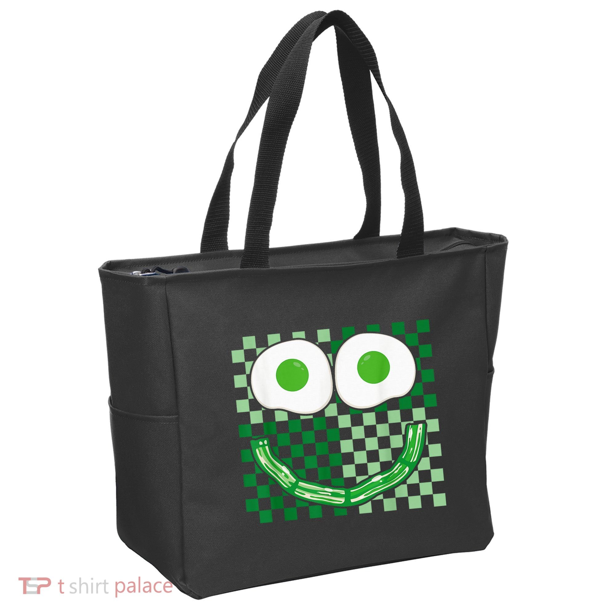 Green Smile Face Eggs And Bacon Ham Breakfast St PatrickS Tote Bag