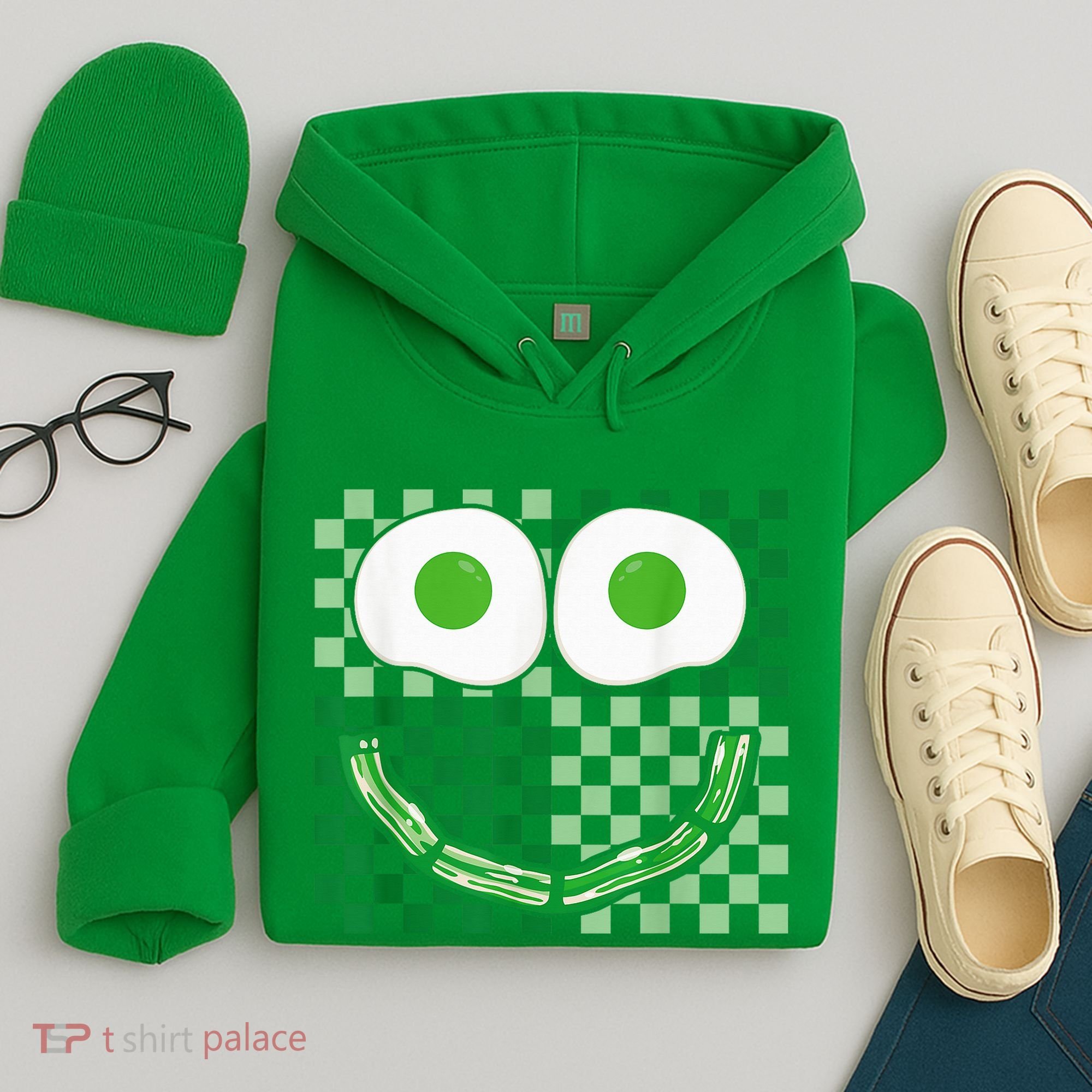 Green Smile Face Eggs And Bacon Ham Breakfast St PatrickS Hoodie